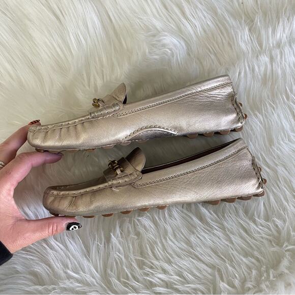 Coach | Women’s Crosby Driver Turnlock Flats Champagne Loafers Leather Metallic - Picture 3 of 8